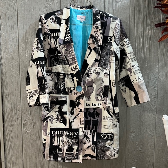 3 Sisters Jackets & Coats Trendy Newspaper Print Jacket Poshmark